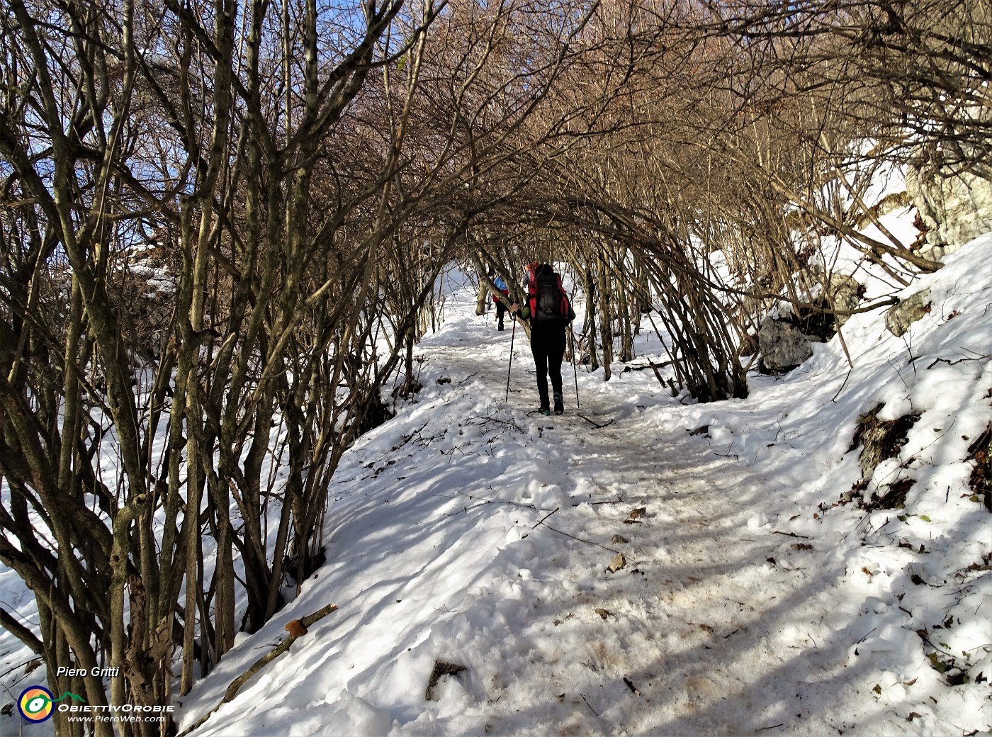 15 Fondo con neve pestata e a tratti ghiacciata, mettiamo i ramponcini.JPG